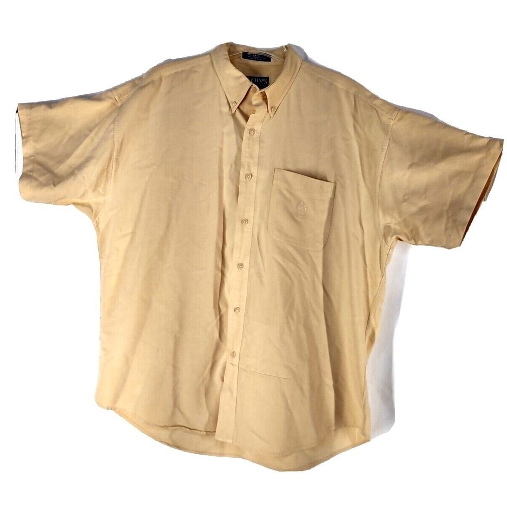 Chaps Ralph Lauren Shirt XL Men Retro Streetwear Yellow Tan Button Down Y2K Logo